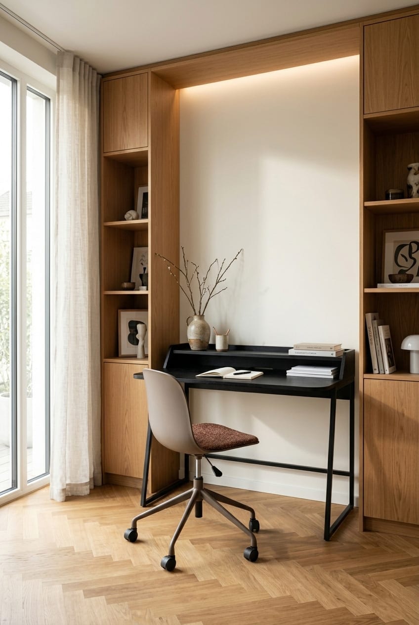 Chaise du bureau réglable pivotante à roulettes en tissu et plastique marron 55x50x80cm Livia - White Label Living — vue 2