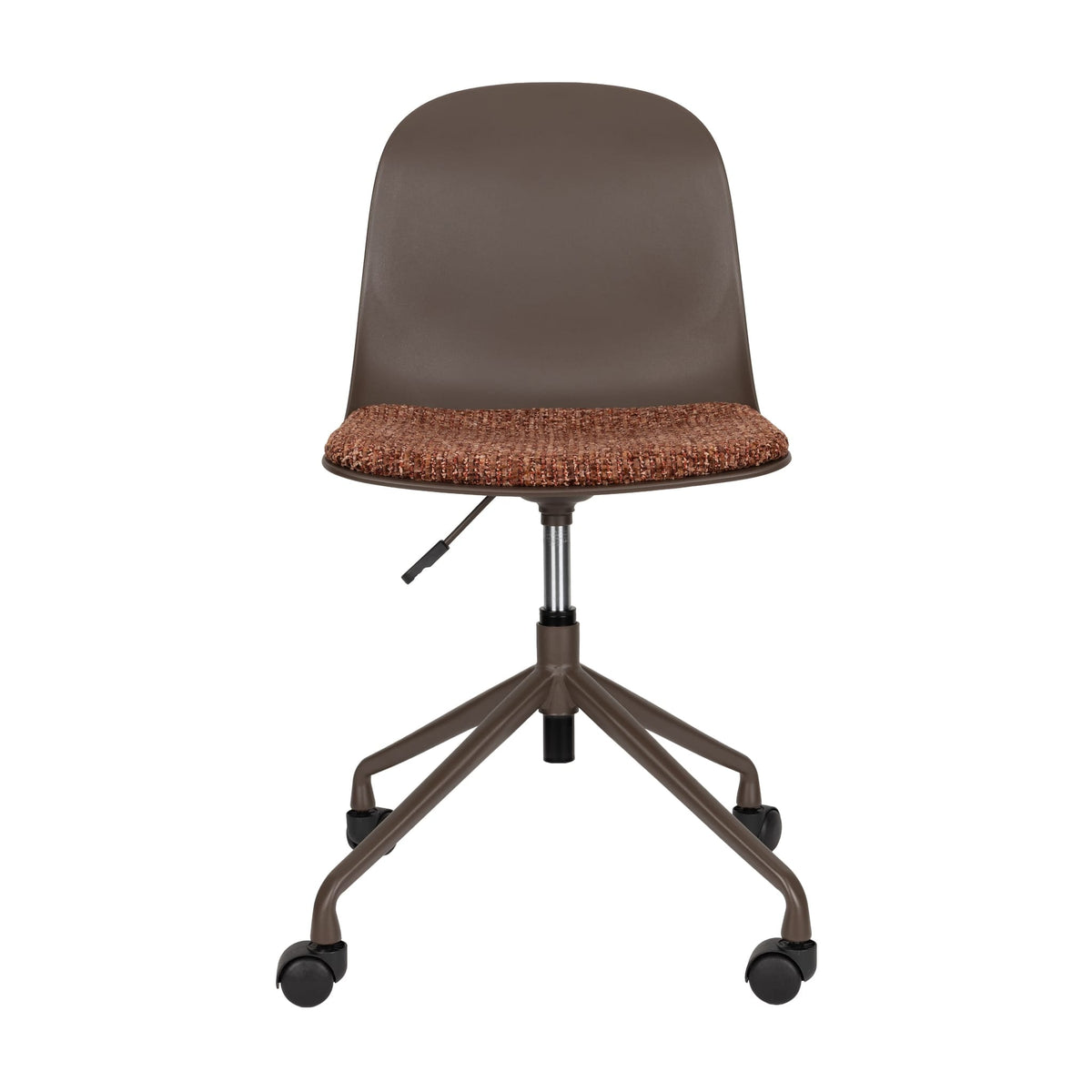 Chaise du bureau réglable pivotante à roulettes en tissu et plastique marron 55x50x80cm Livia - White Label Living — vue 3