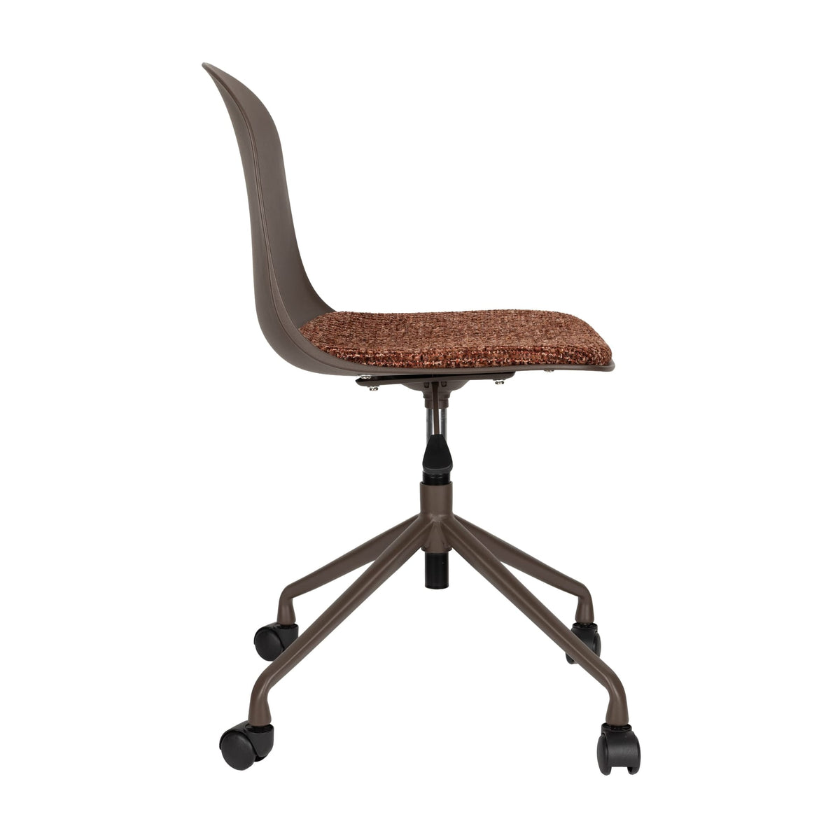 Chaise du bureau réglable pivotante à roulettes en tissu et plastique marron 55x50x80cm Livia - White Label Living — vue 4