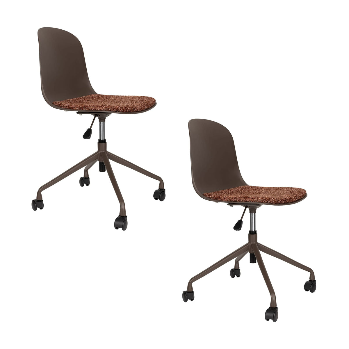 Chaise du bureau réglable pivotante à roulettes en tissu et plastique marron 55x50x80cm Livia - White Label Living — vue 7