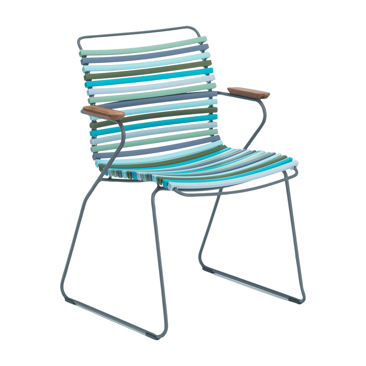 Chaise en métal et plastique multicolore combinaison 2 bleu et vert avec accoudoirs CLICK - Houe - The Cool Republic