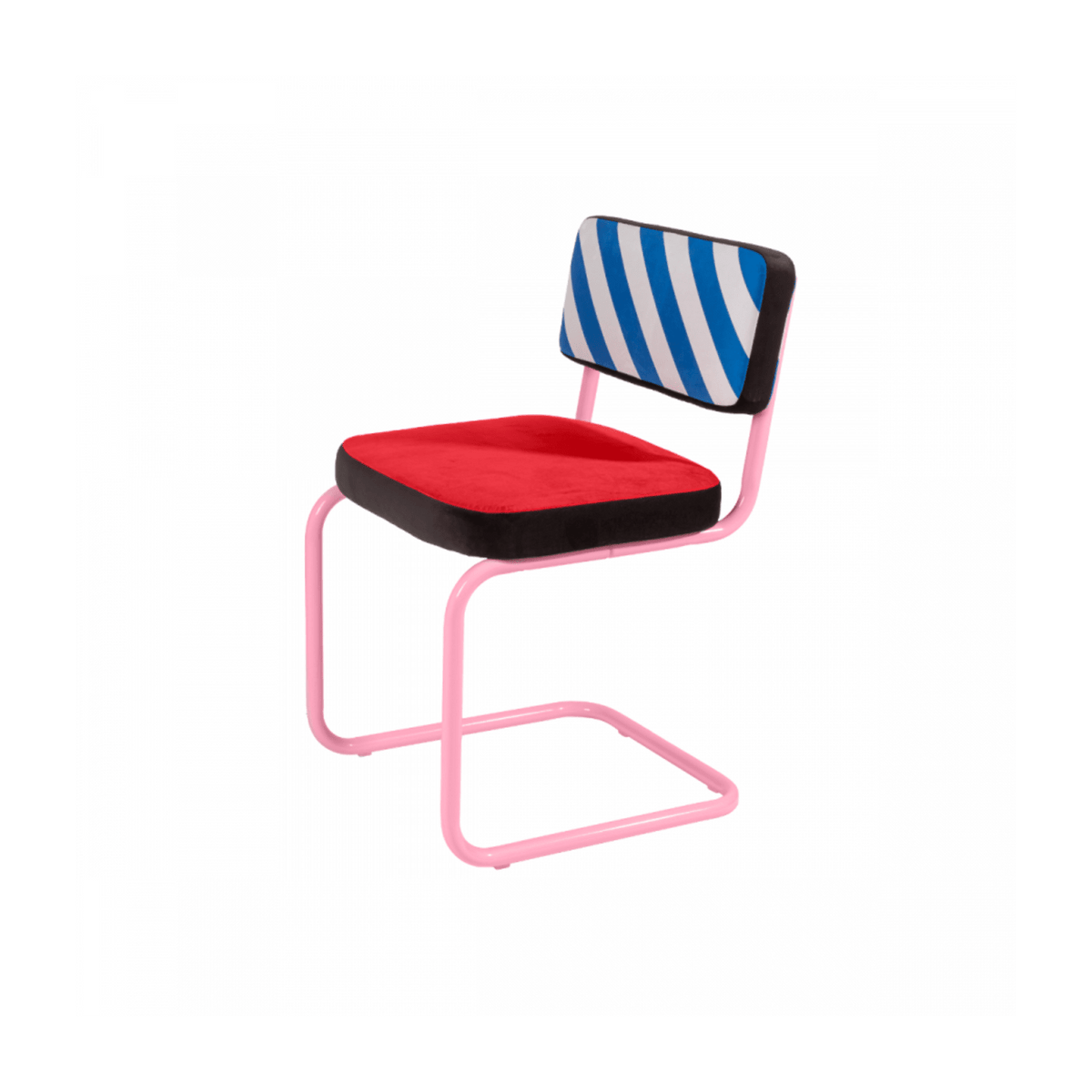 Chaise en métal rose et tissu rouge et bleu Hatch - Seletti - The Cool Republic