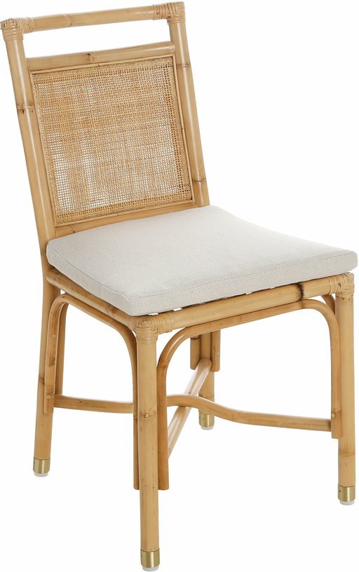 Chaise en rotin avec coussin en lin blanc 44 x 92 x 46 Riviera - KOK - The Cool Republic