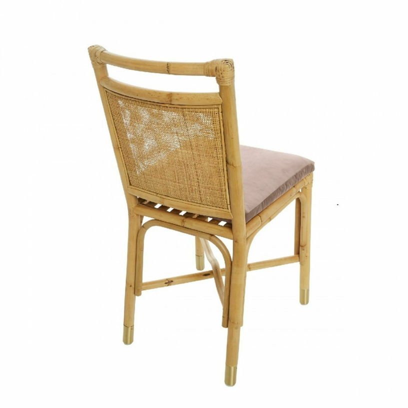 Chaise en rotin coussin velours beige rosé Riviera - KOK - The Cool Republic