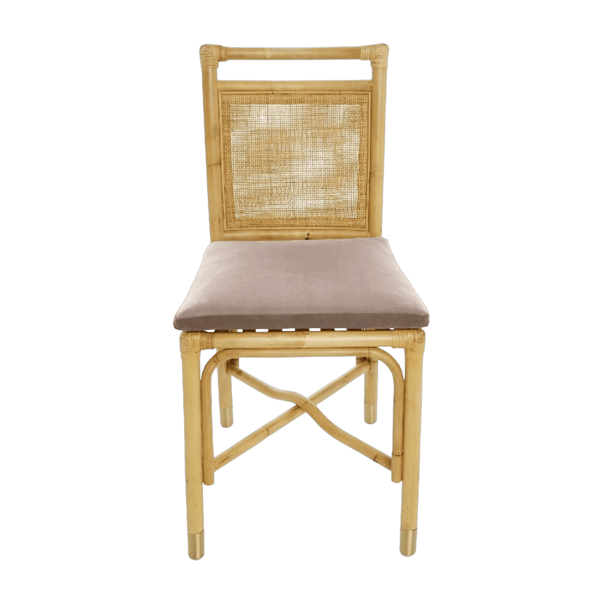 Chaise en rotin coussin velours beige rosé Riviera - KOK - The Cool Republic