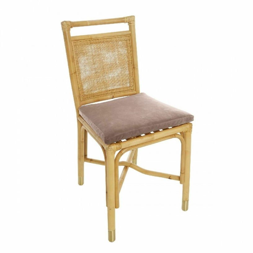 Chaise en rotin coussin velours beige rosé Riviera - KOK - The Cool Republic
