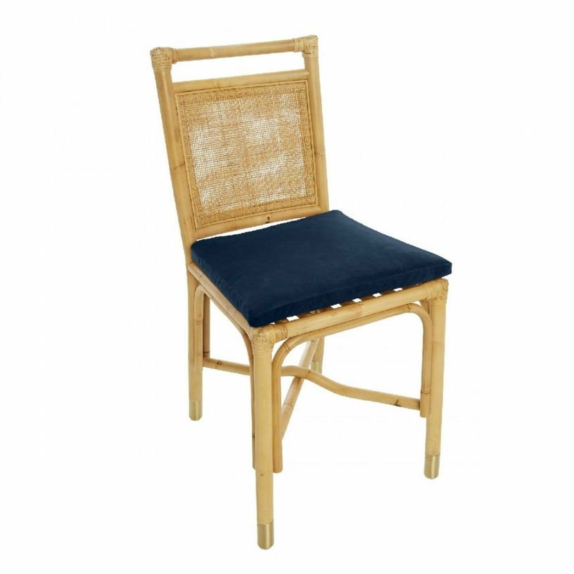 Chaise en rotin coussin velours bleu marine Riviera - KOK - The Cool Republic