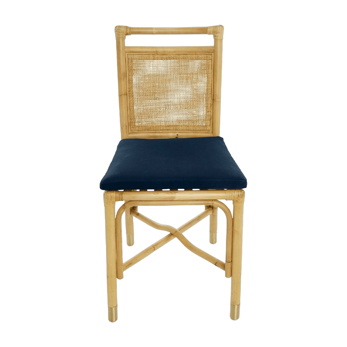 Chaise en rotin coussin velours bleu marine Riviera - KOK - The Cool Republic