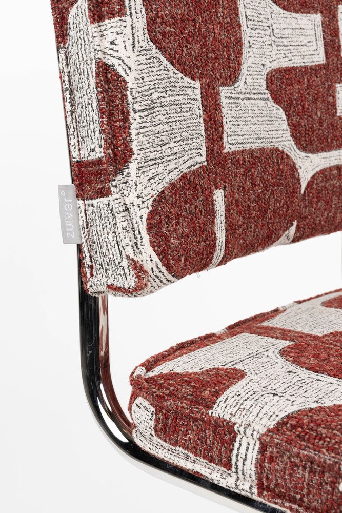 Chaise en tissu aux motifs rouge et acier chromé Ridge - Zuiver - The Cool Republic