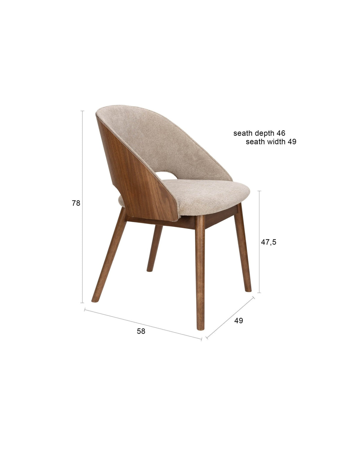 Chaise en tissu beige et bois d'hévéa Velore - Dutchbone - The Cool Republic