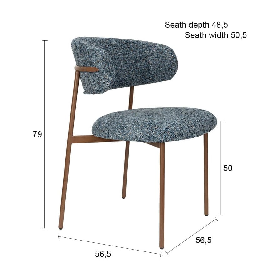 Chaise en tissu bleu chiné et métal marron 56,5x56,5x79cm Finn - White Label Living — vue 14