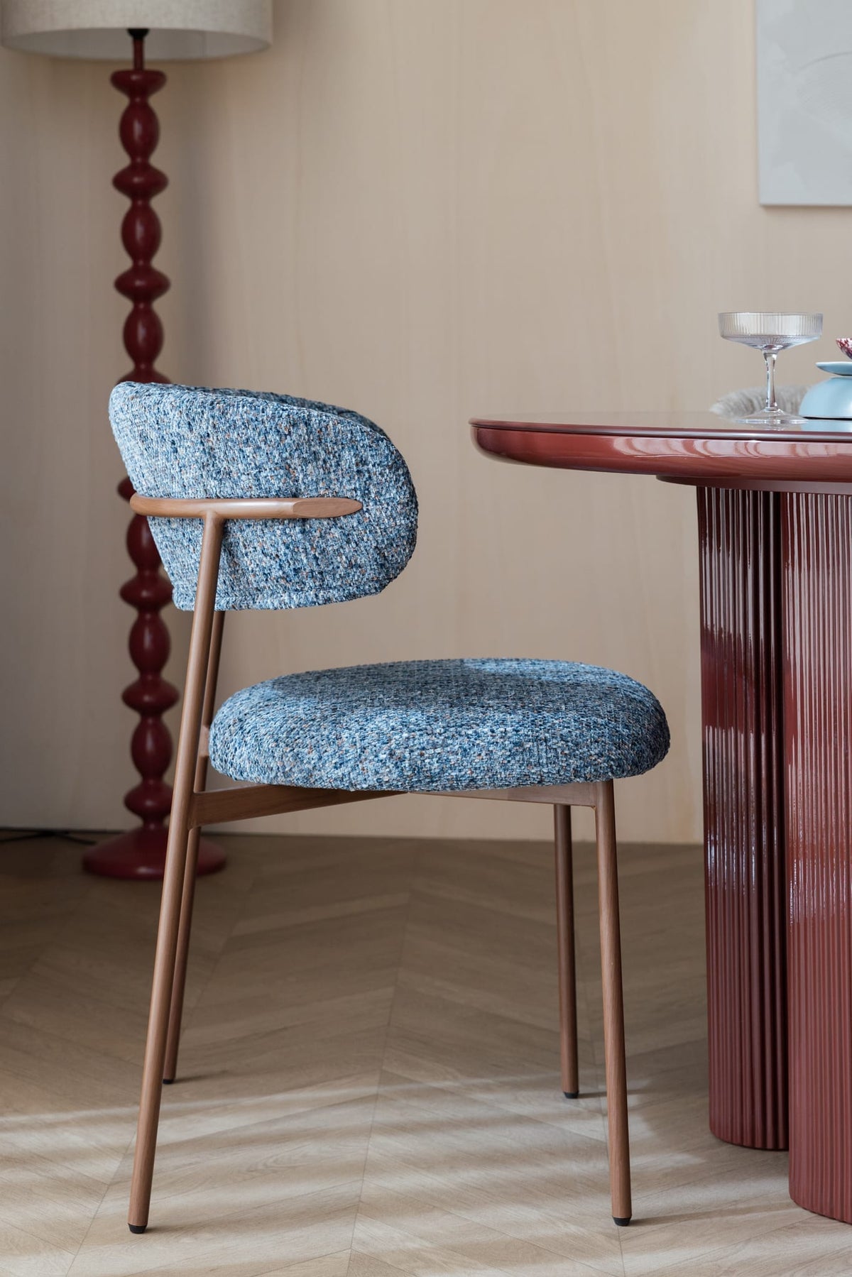 Chaise en tissu bleu chiné et métal marron 56,5x56,5x79cm Finn - White Label Living — vue 3