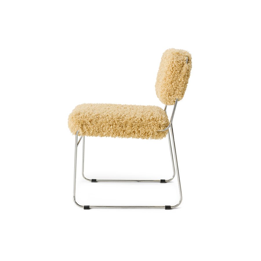 Chaise en tissu duveteux marron et acier chromé Endless - HKLiving - The Cool Republic