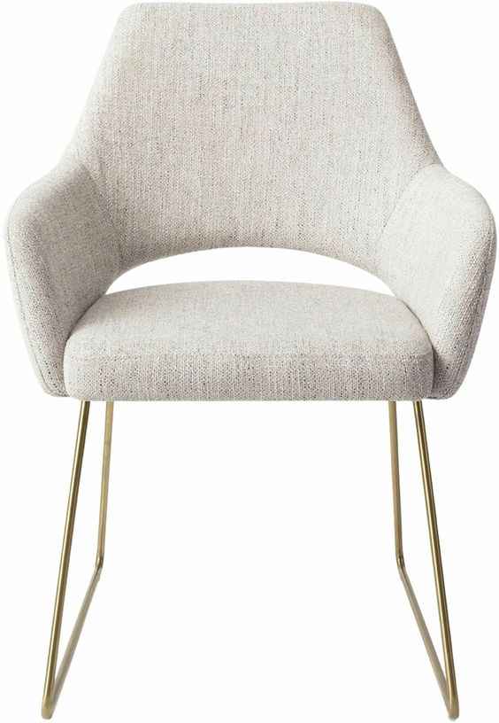 Chaise en tissu gris pigeon avec pieds élégants en métal doré Yanai - Jesper Home - The Cool Republic