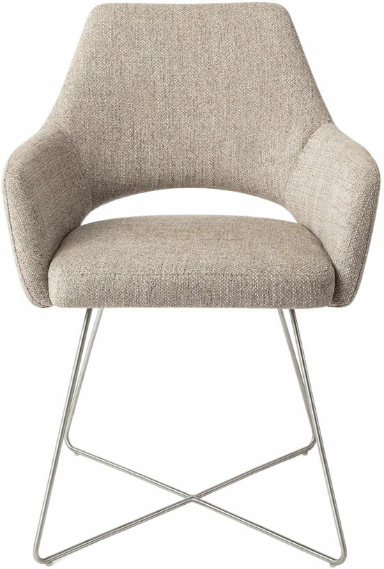 Chaise grise biscuit beach avec pieds croisés en métal argenté Yanai - Jesper Home - The Cool Republic