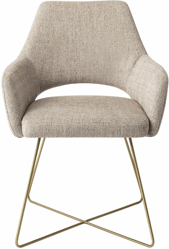 Chaise grise biscuit beach avec pieds croisés en métal doré Yanai - Jesper Home - The Cool Republic