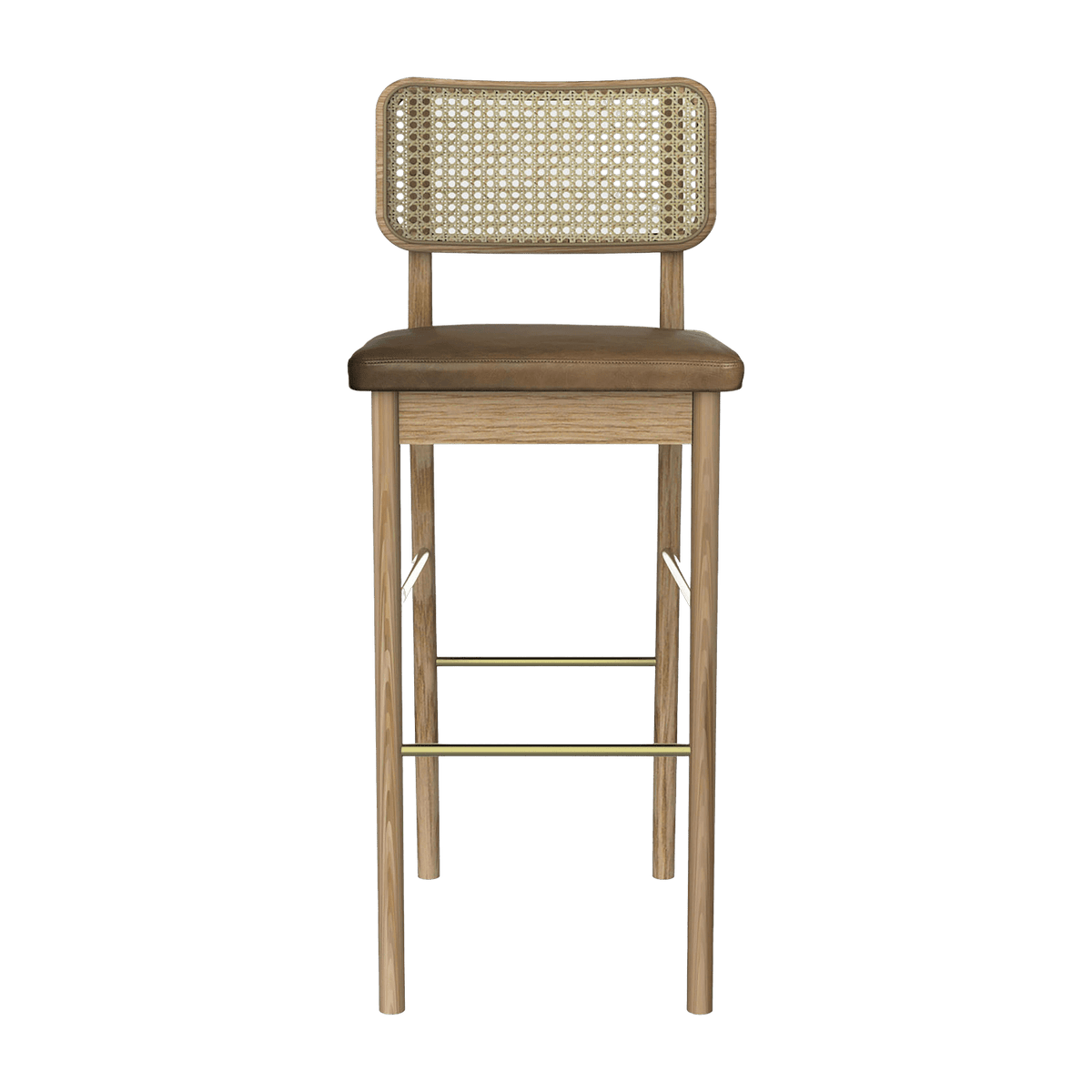 Chaise haute 65 cm en chêne naturel et cuir tabac Cannage - RED Edition - The Cool Republic