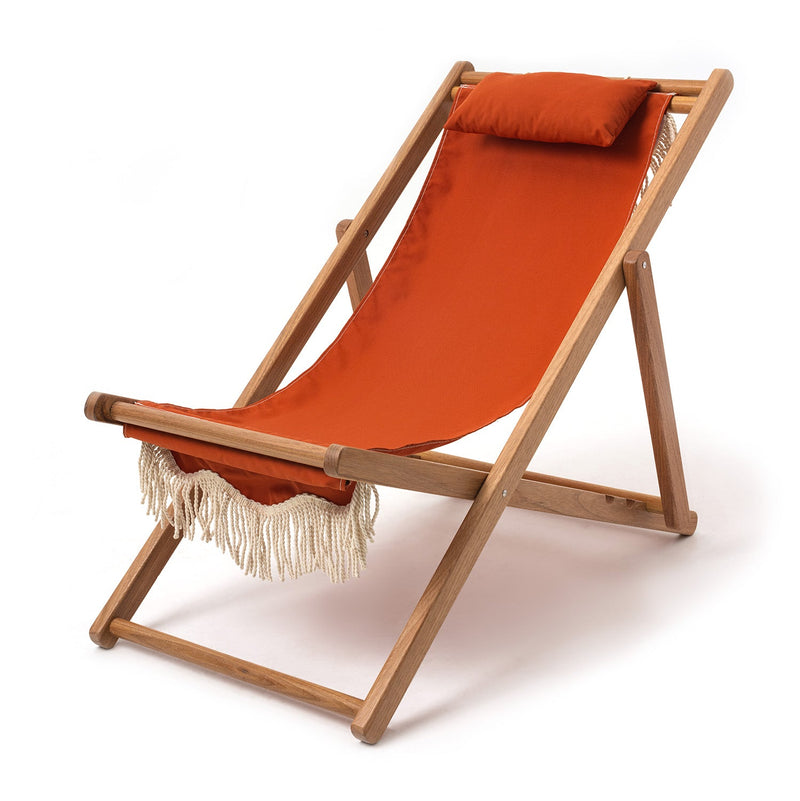 Wooden and orange fabric garden lounge chair The Sling - Business & Pleasure - The Cool Republic