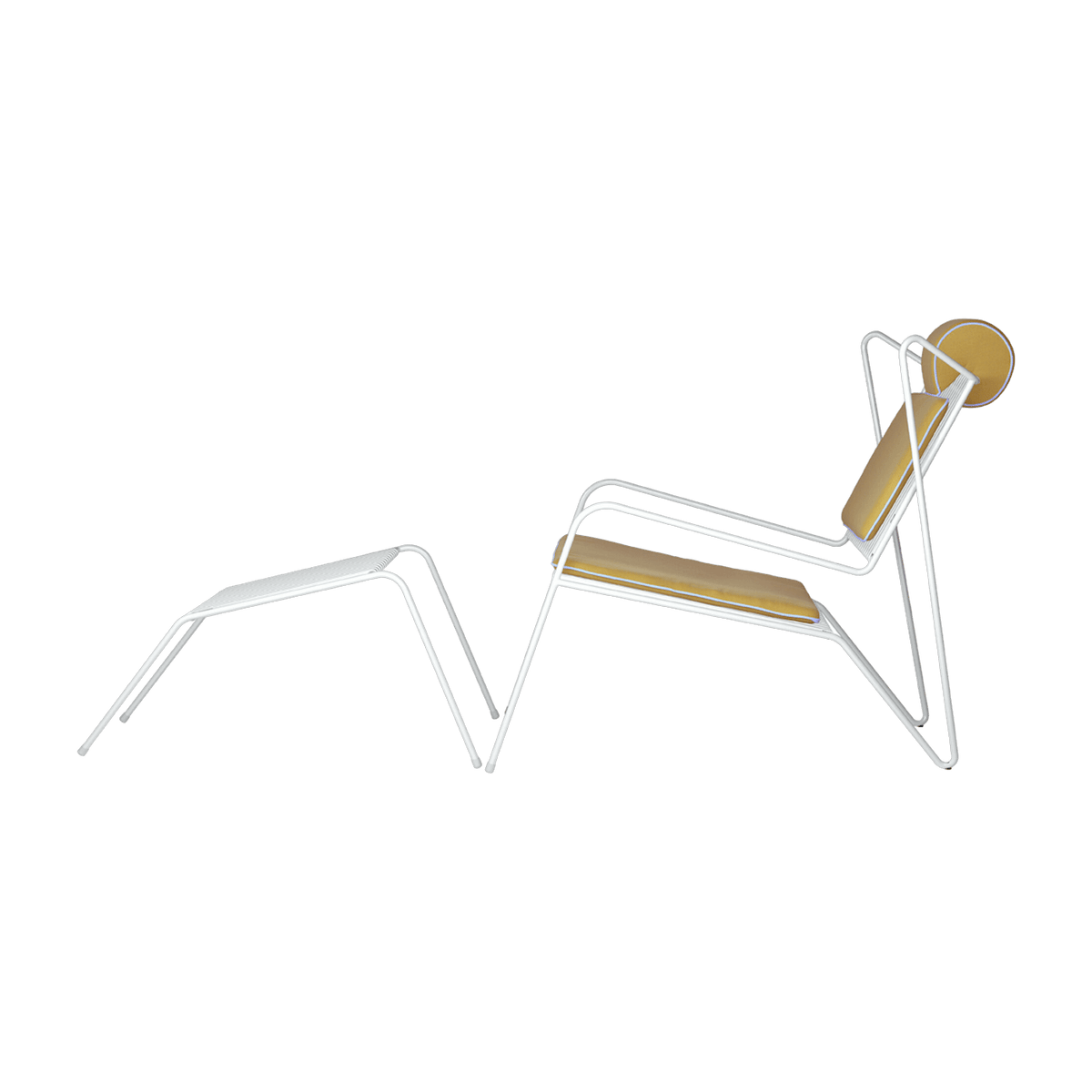 Chaise lounge avec repose pieds en acier blanc et coussins jaune Capri Easy - Cools Collection - The Cool Republic