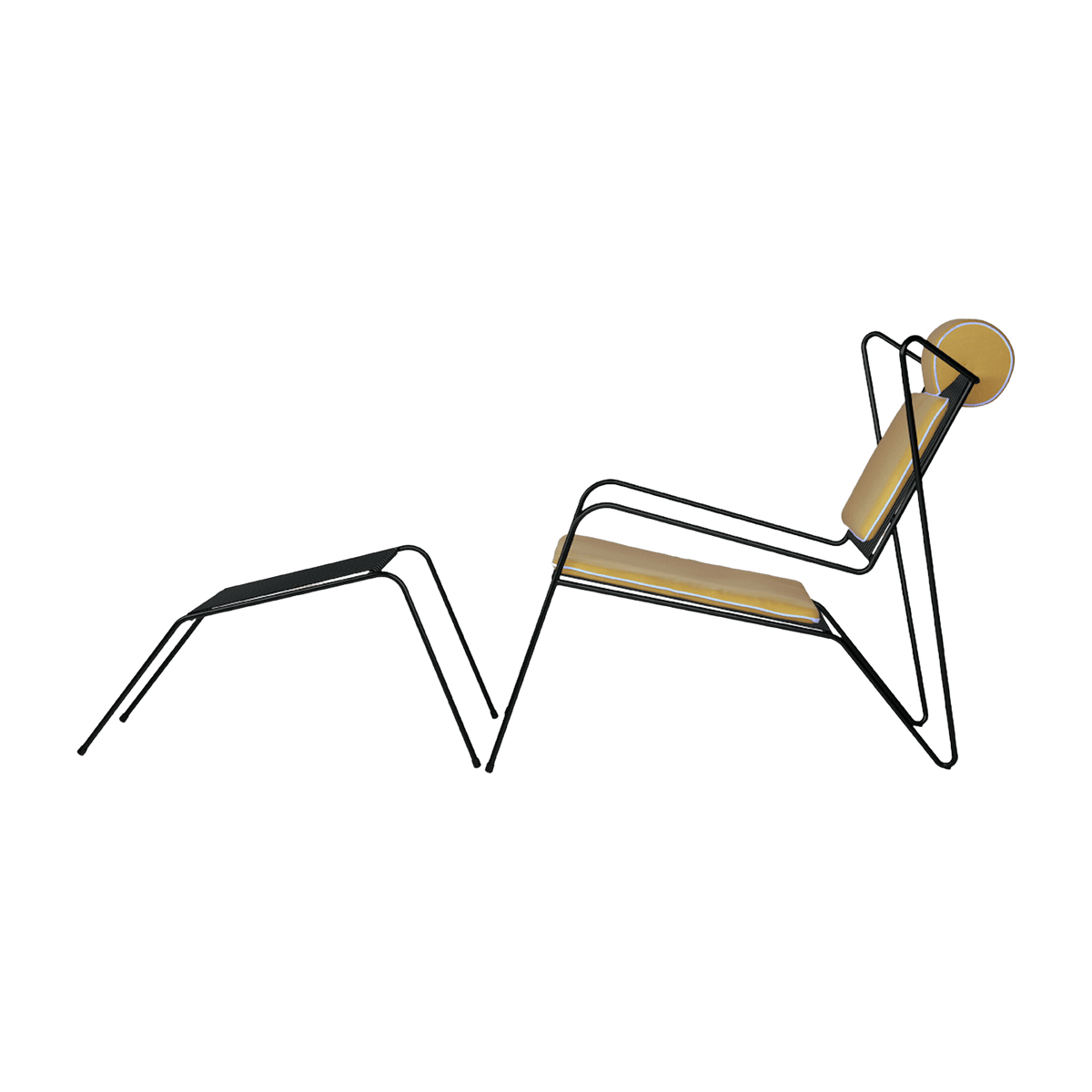 Chaise lounge avec repose pieds en acier noir et coussins jaune Capri Easy - Cools Collection - The Cool Republic