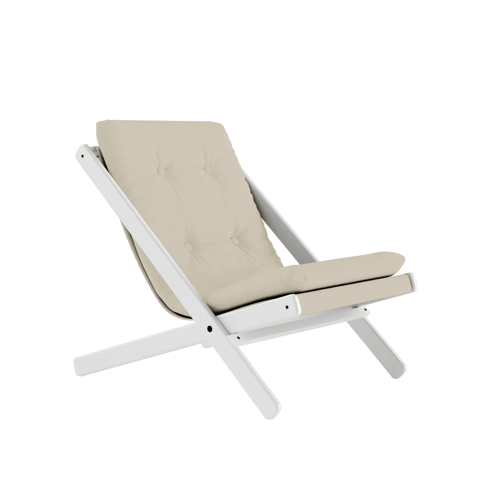 Chaise pliante en hêtre blanc et matelas en coton beige 65x88x75cm Boogie raw - Karup Design - The Cool Republic