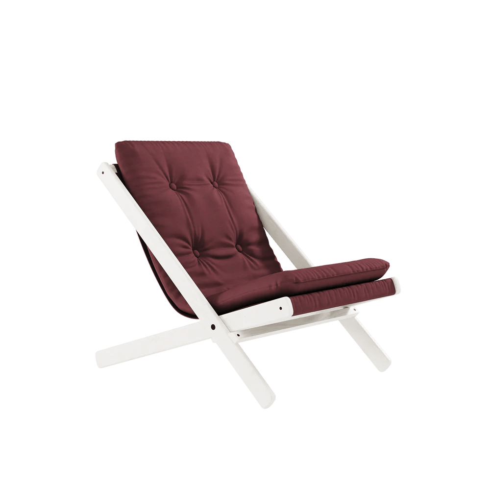 Chaise pliante en hêtre blanc et matelas en coton bordeaux 65x88x75cm Boogie raw - Karup Design - The Cool Republic