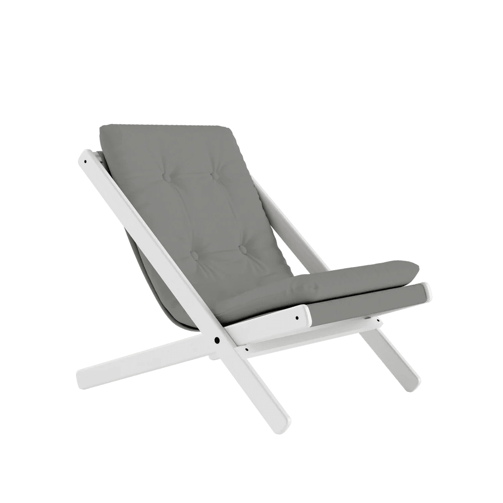 Chaise pliante en hêtre blanc et matelas en coton gris 65x88x75cm Boogie raw - Karup Design - The Cool Republic