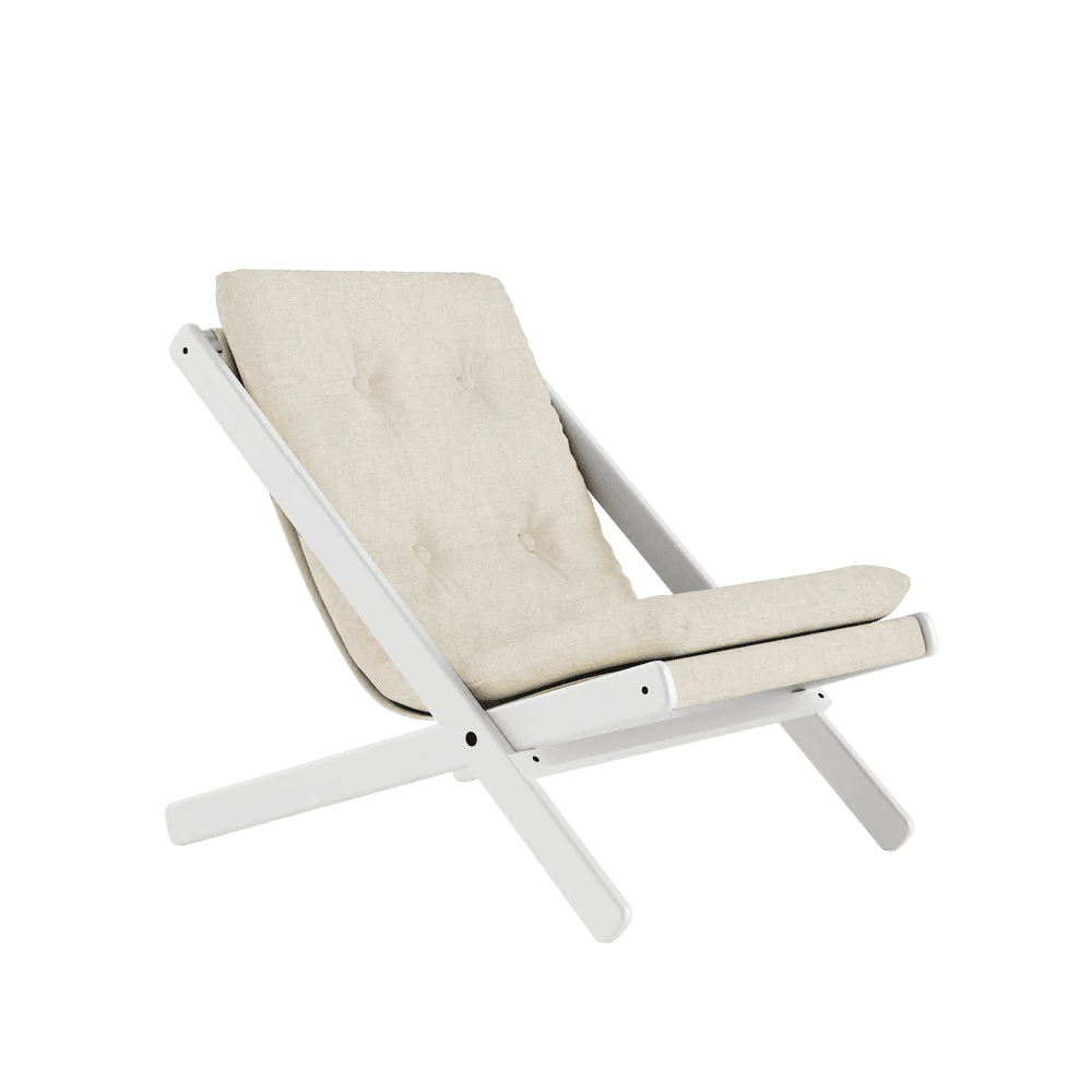 Chaise pliante en hêtre blanc et matelas en coton lin 65x88x75cm Boogie raw - Karup Design - The Cool Republic