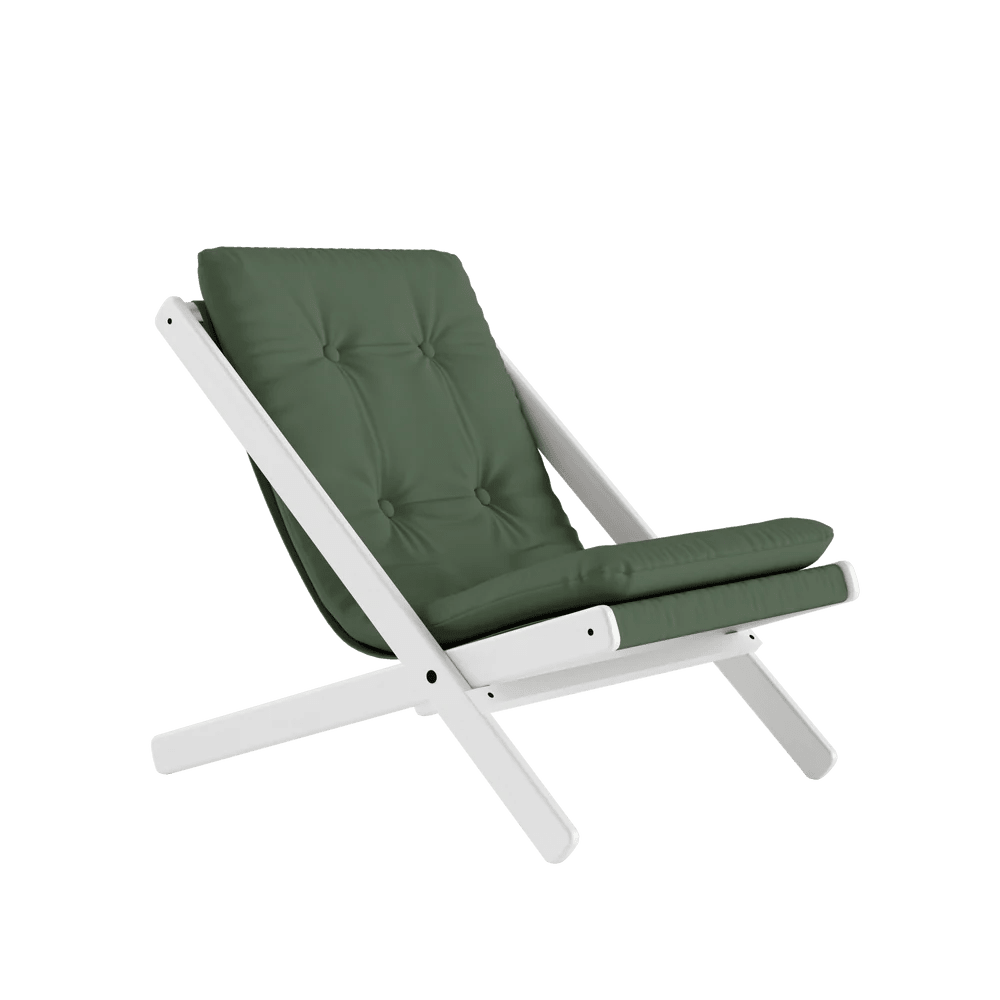 Chaise pliante en hêtre blanc et matelas en coton vert olive 65x88x75cm Boogie raw - Karup Design - The Cool Republic