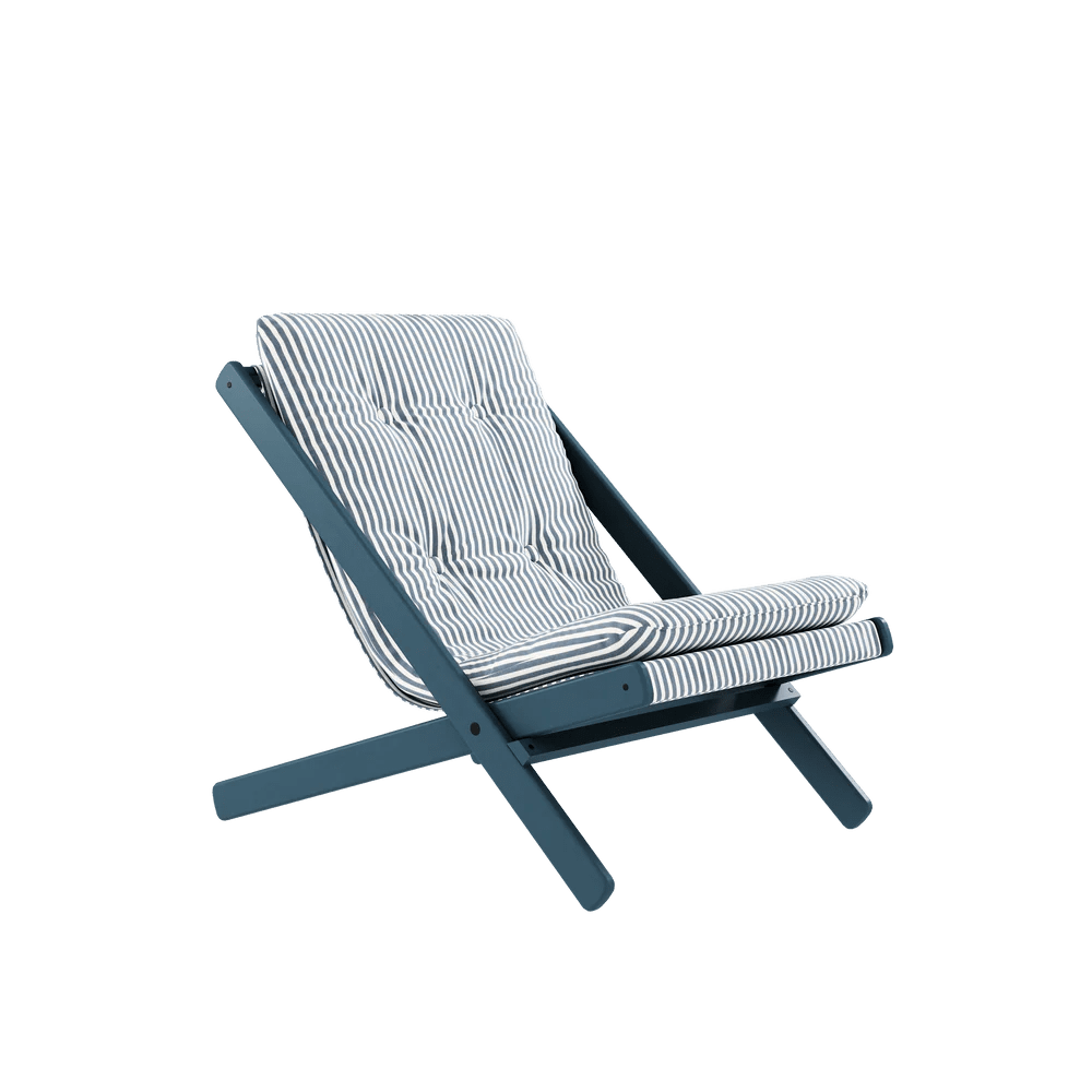 Chaise pliante en hêtre bleu et matelas en coton rayé 65x88x75cm Boogie raw - Karup Design - The Cool Republic