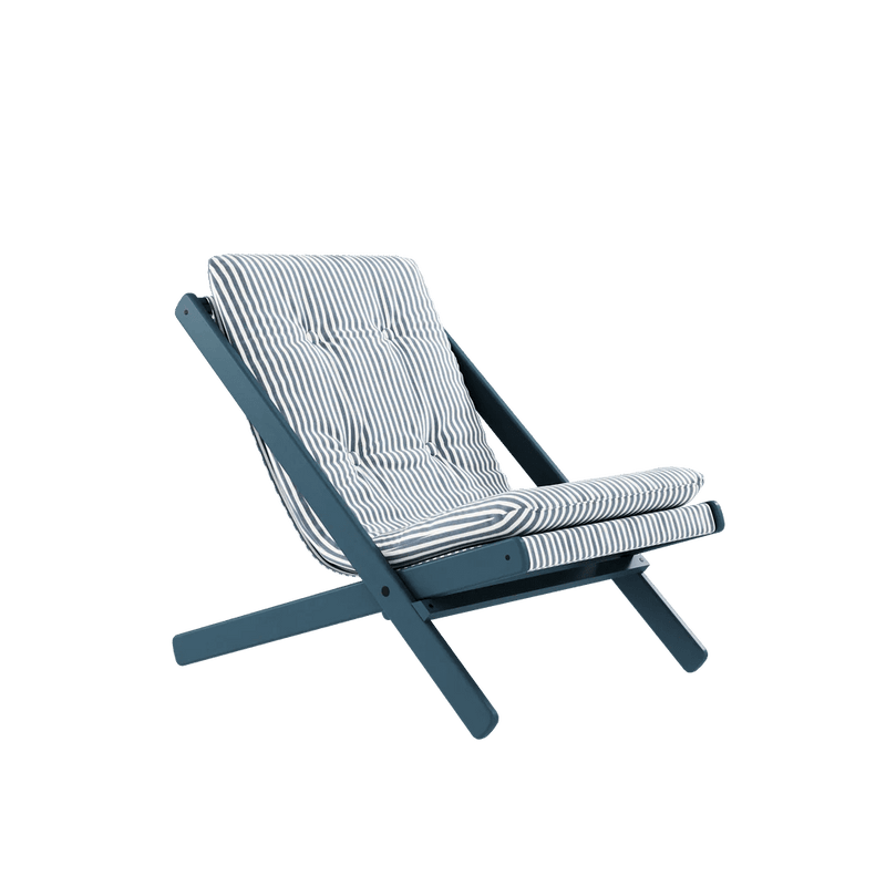 Chaise pliante en hêtre bleu et matelas en coton rayé 65x88x75cm Boogie raw - Karup Design - The Cool Republic