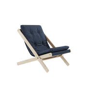 Chaise pliante en hêtre et matelas en coton bleu marine 65x88x75cm Boogie raw - Karup Design - The Cool Republic