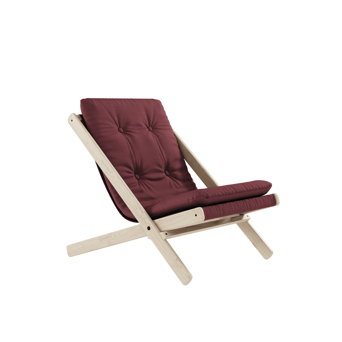 Chaise pliante en hêtre et matelas en coton bordeaux 65x88x75cm Boogie raw - Karup Design - The Cool Republic