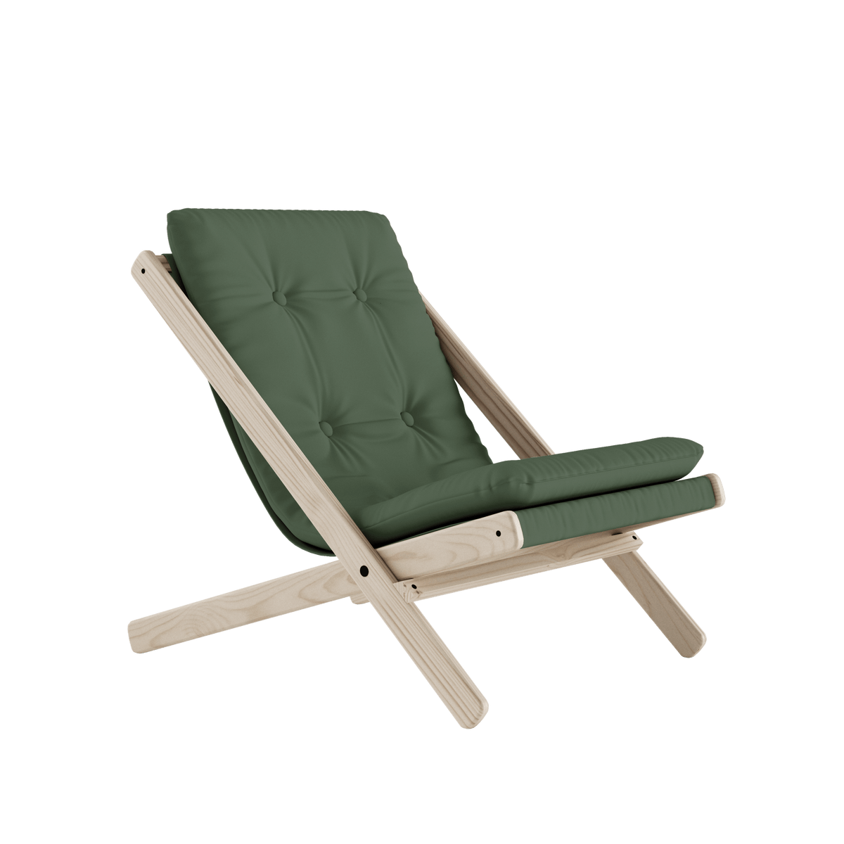 Chaise pliante en hêtre et matelas en coton vert olive 65x88x75cm Boogie raw - Karup Design - The Cool Republic