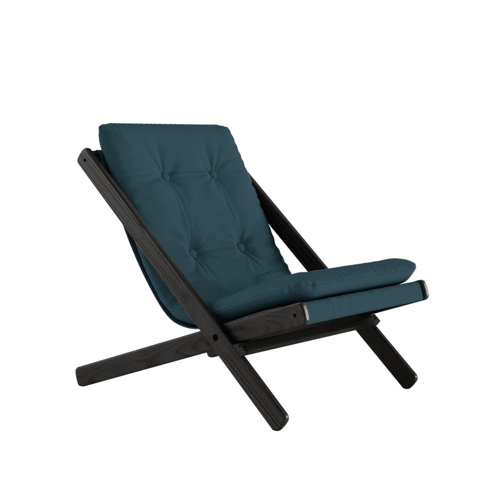 Chaise pliante en hêtre noir et matelas en coton bleu pétrole 65x88x75cm Boogie raw - Karup Design - The Cool Republic