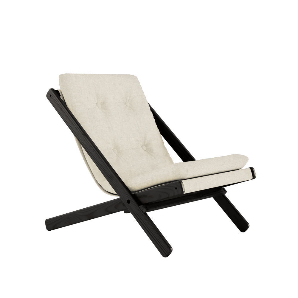 Chaise pliante en hêtre noir et matelas en coton lin 65x88x75cm Boogie raw - Karup Design - The Cool Republic