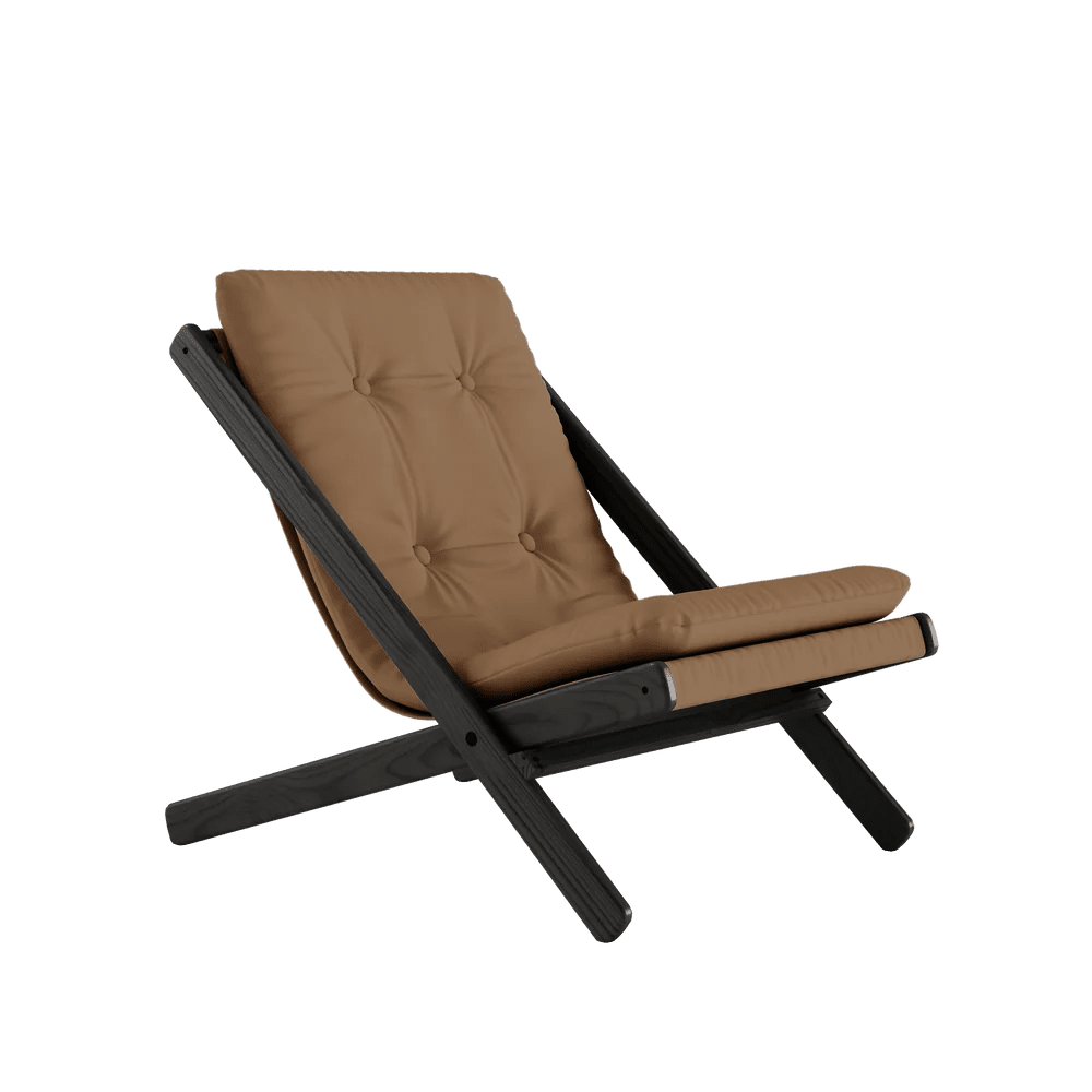 Chaise pliante en hêtre noir et matelas en coton mocca 65x88x75cm Boogie raw - Karup Design - The Cool Republic