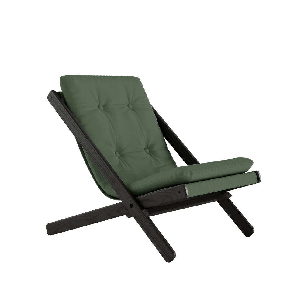 Chaise pliante en hêtre noir et matelas en coton vert olive 65x88x75cm Boogie raw - Karup Design - The Cool Republic