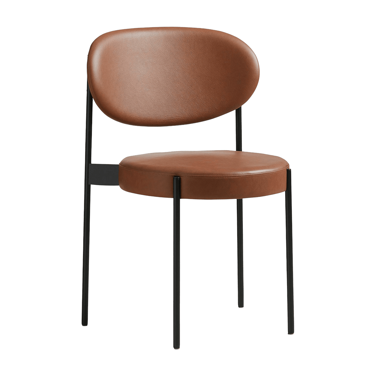 Chaise rembourrée en cuir cognac avec cadre métallique noir 430 Chair - Verpan - The Cool Republic