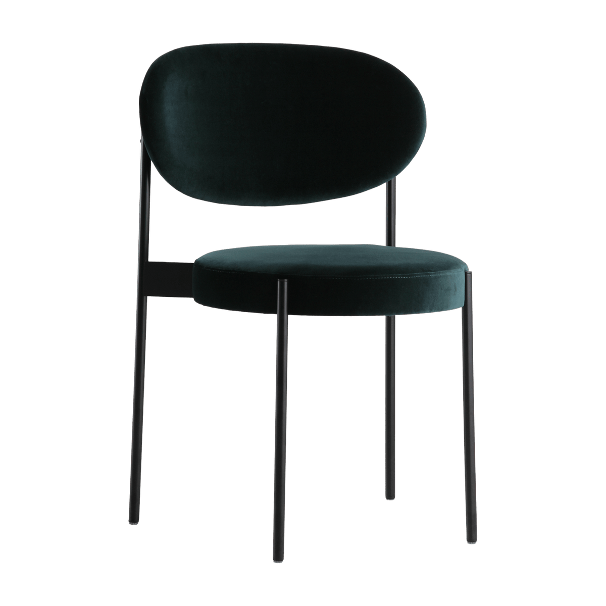 Green velvet upholstered chair with black metal frame 430 Chair - Verpan - The Cool Republic