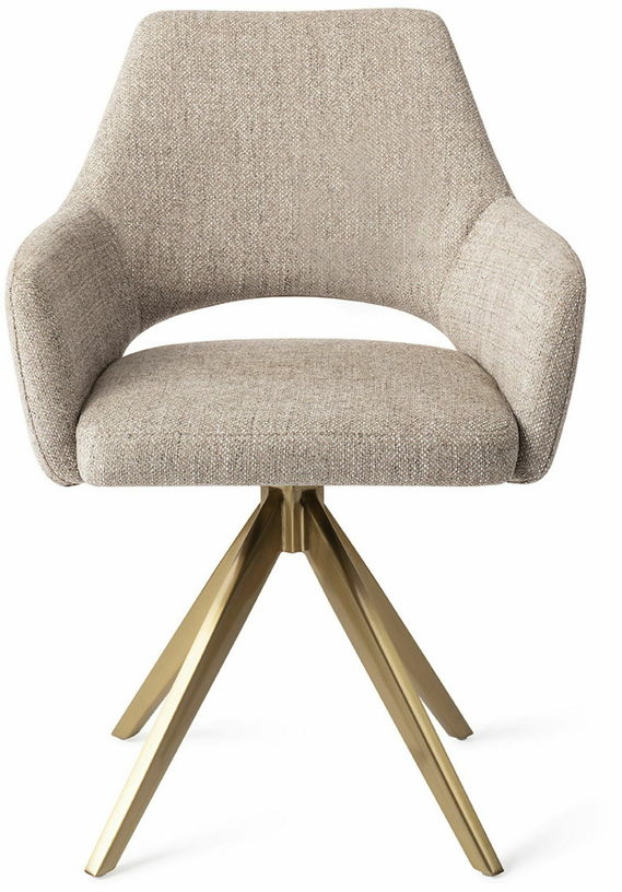 Chaise tissu Biscuit Beach biscuit beach avec pieds rotatifs en métal doré Yanai - Jesper Home - The Cool Republic