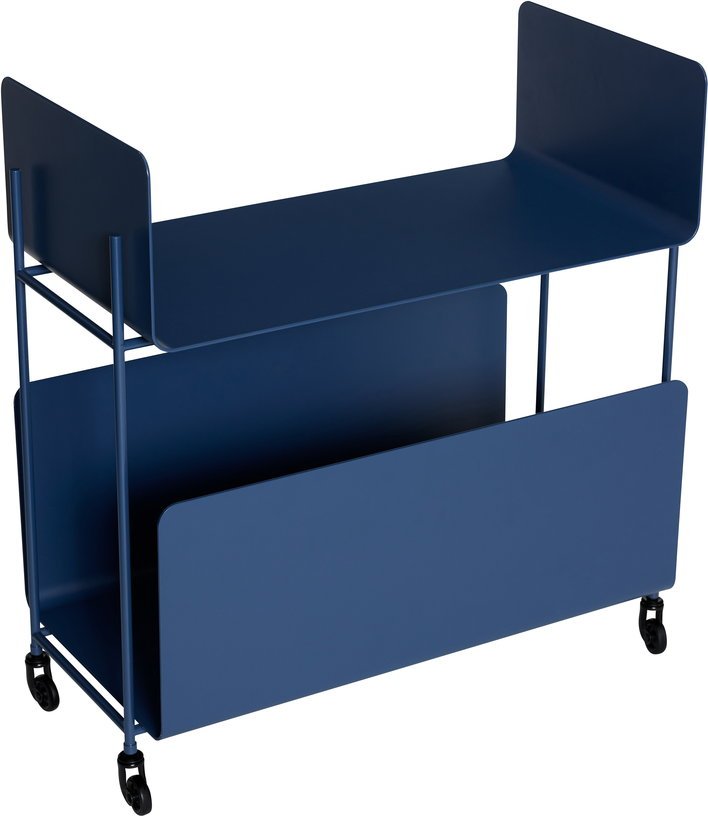 Chariot à roulettes en métal bleu foncé 63x32x66cm Ays - Hübsch - The Cool Republic