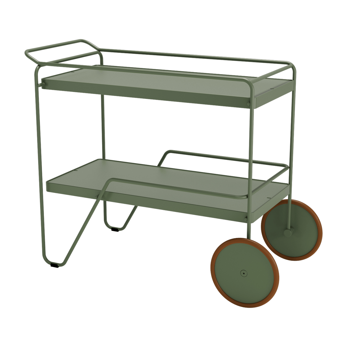 Chariot en aluminium et acier vert olive 75,5x95x46cm Click - Houe - The Cool Republic