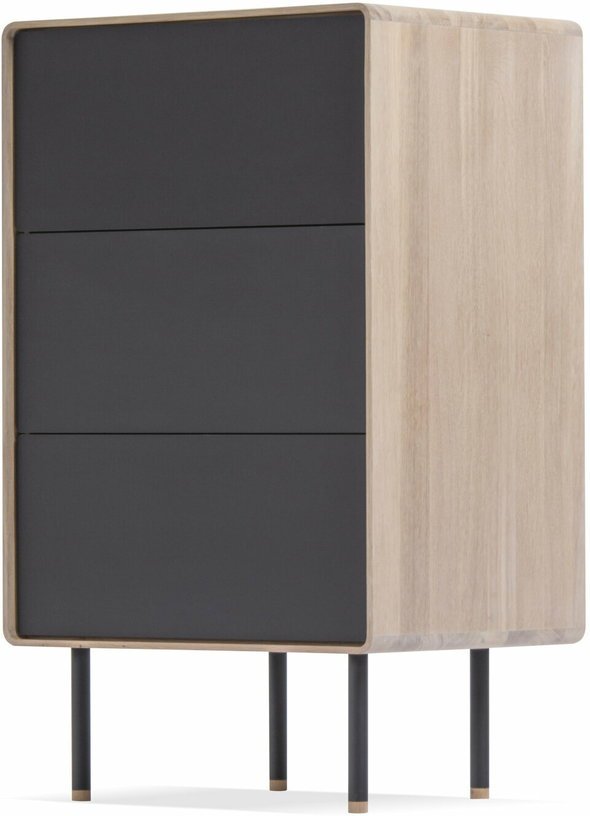 Chiffonnier de 3 tiroirs en chêne blanchi huilé et linoléum noir Fina - Gazzda - The Cool Republic