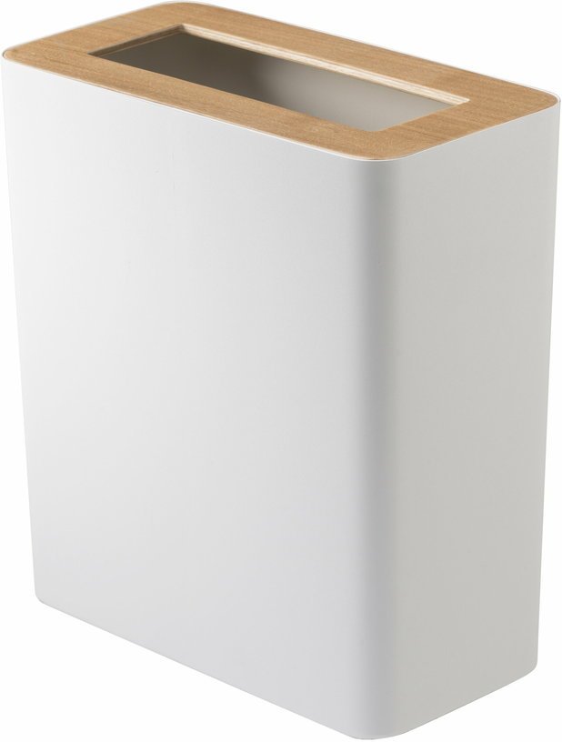 Corbeille rectangulaire en acier blanc et bois Rin - Yamazaki - The Cool Republic