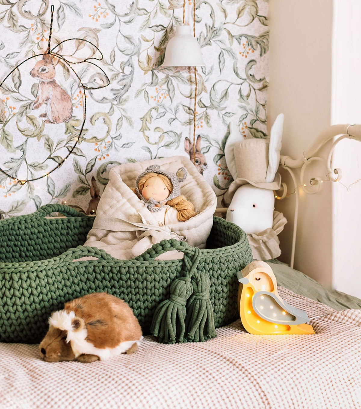 Couffin en crochet vert sauge et matelas Moses - Happy Moses - The Cool Republic