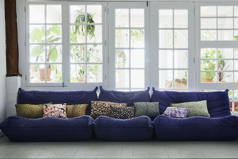 Coussin à double face imprimé floral bleu 35 x 60 cm Doris - Hkliving - The Cool Republic