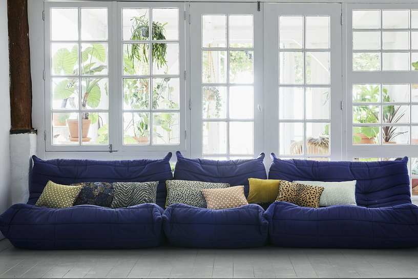 Coussin à double face imprimé floral bleu 35 x 60 cm Doris - Hkliving - The Cool Republic