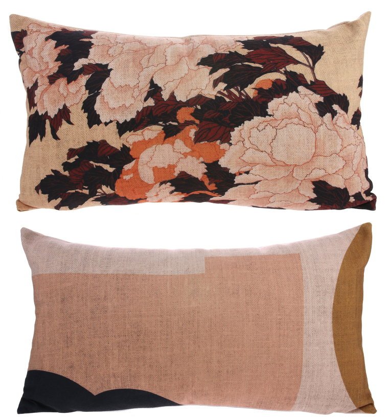 Coussin à imprimés fleuris beiges 35 x 60 cm Kyoto - HKliving - The Cool Republic