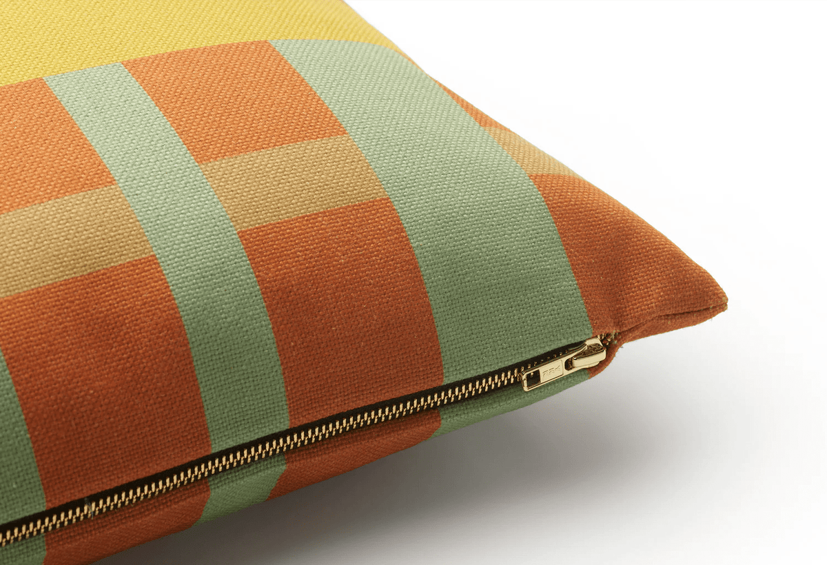Coussin carré à carreaux en tissu vert menthe jaune et orange 45x45cm Striped - Fest Amsterdam - The Cool Republic